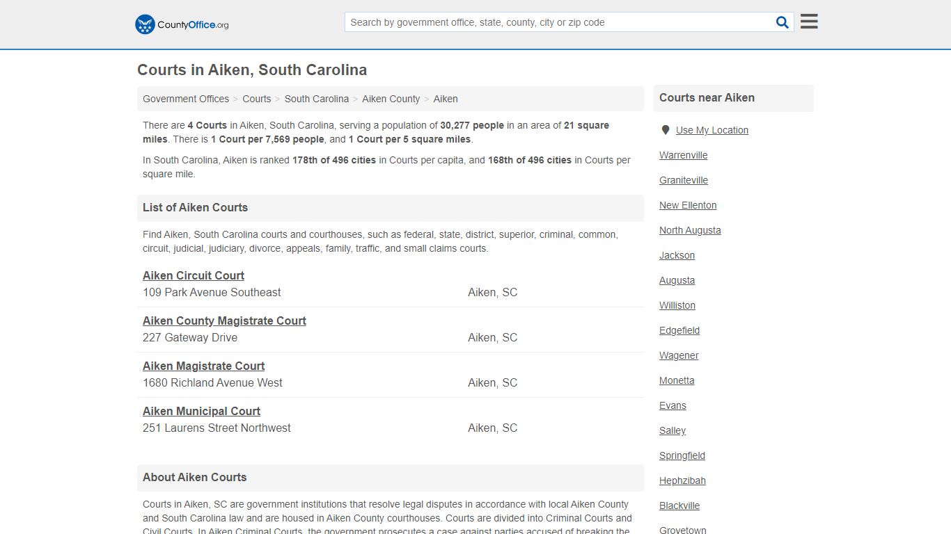 Courts - Aiken, SC (Court Records & Calendars) - County Office